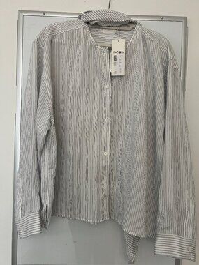 ARKET NWT White/Black Stripe Blouse W/ Detachable Scarf L